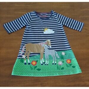 Mini Boden Girls/Kids 3/4 sleeve Horses Applique A line Dress size 3/4